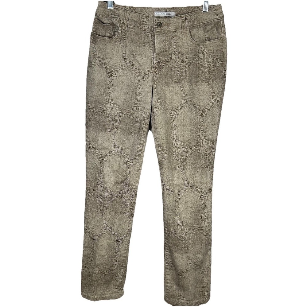 Chico's Platinum Jeans Womens 0.5 (6) Straight Leg Ultimate Fit Snake Skin Print